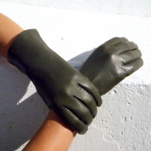 Olivové dámské kožené rukavice s hedvábnou podšívkou - II. jakkost