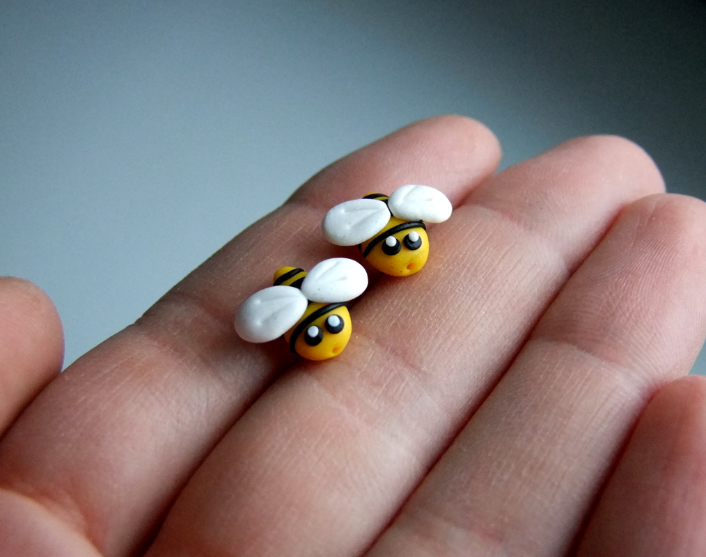 Včelky náušnice fimo