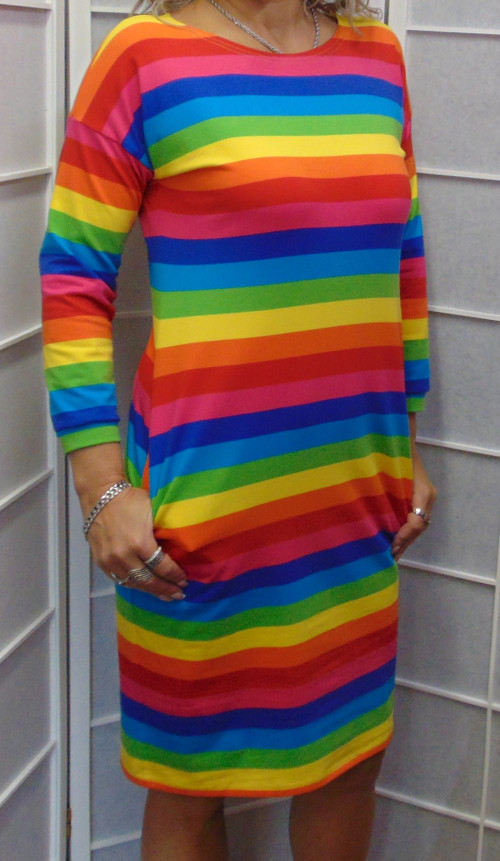 Šaty s kapsami barevné pruhy S - XXXL