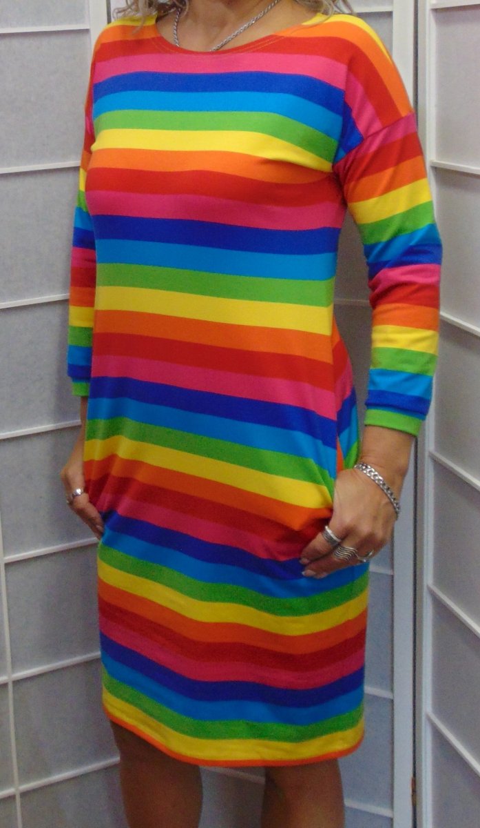 Šaty s kapsami - barevné pruhy (bavlna)