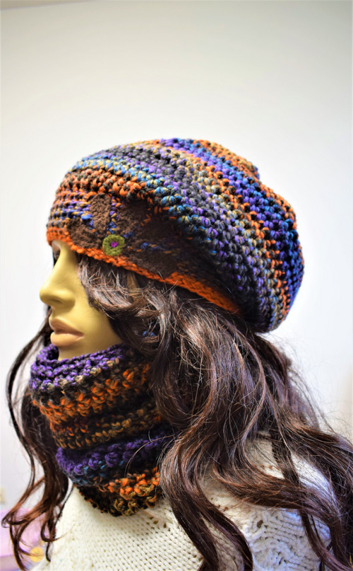 Baretkový set s plstěnou aplikací 2096