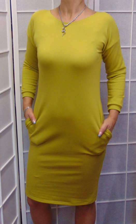 Šaty s kapsami - barva žlutozelená S - XXXL