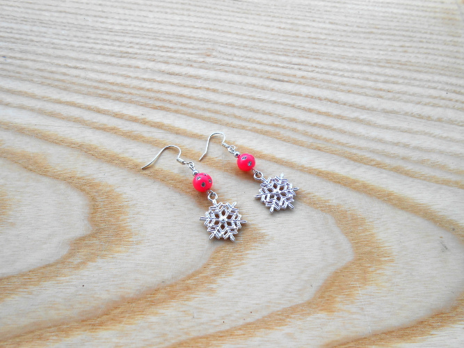 Náušnice vločky s růžovou