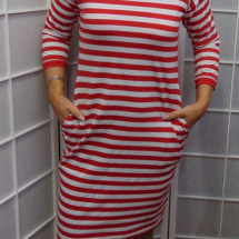 Šaty s kapsami - červeno-bílé pruhy S - XXXL