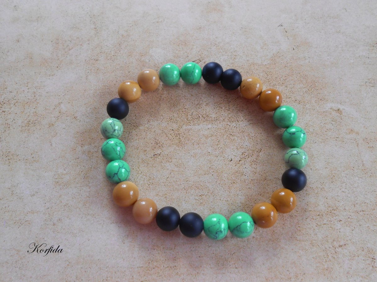 Náramek - achát, howlit, mokait (371/19)