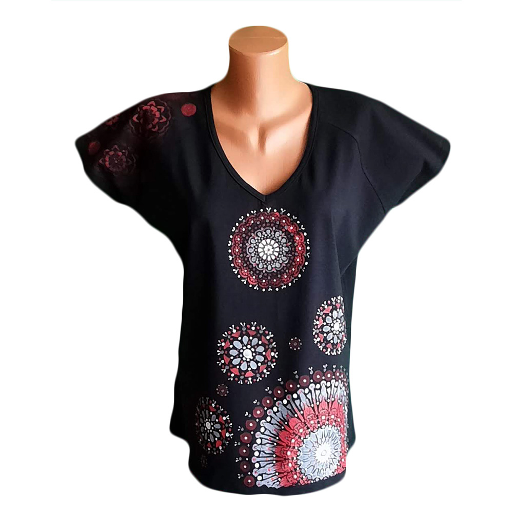 Dámské tričko červeno šedě malované