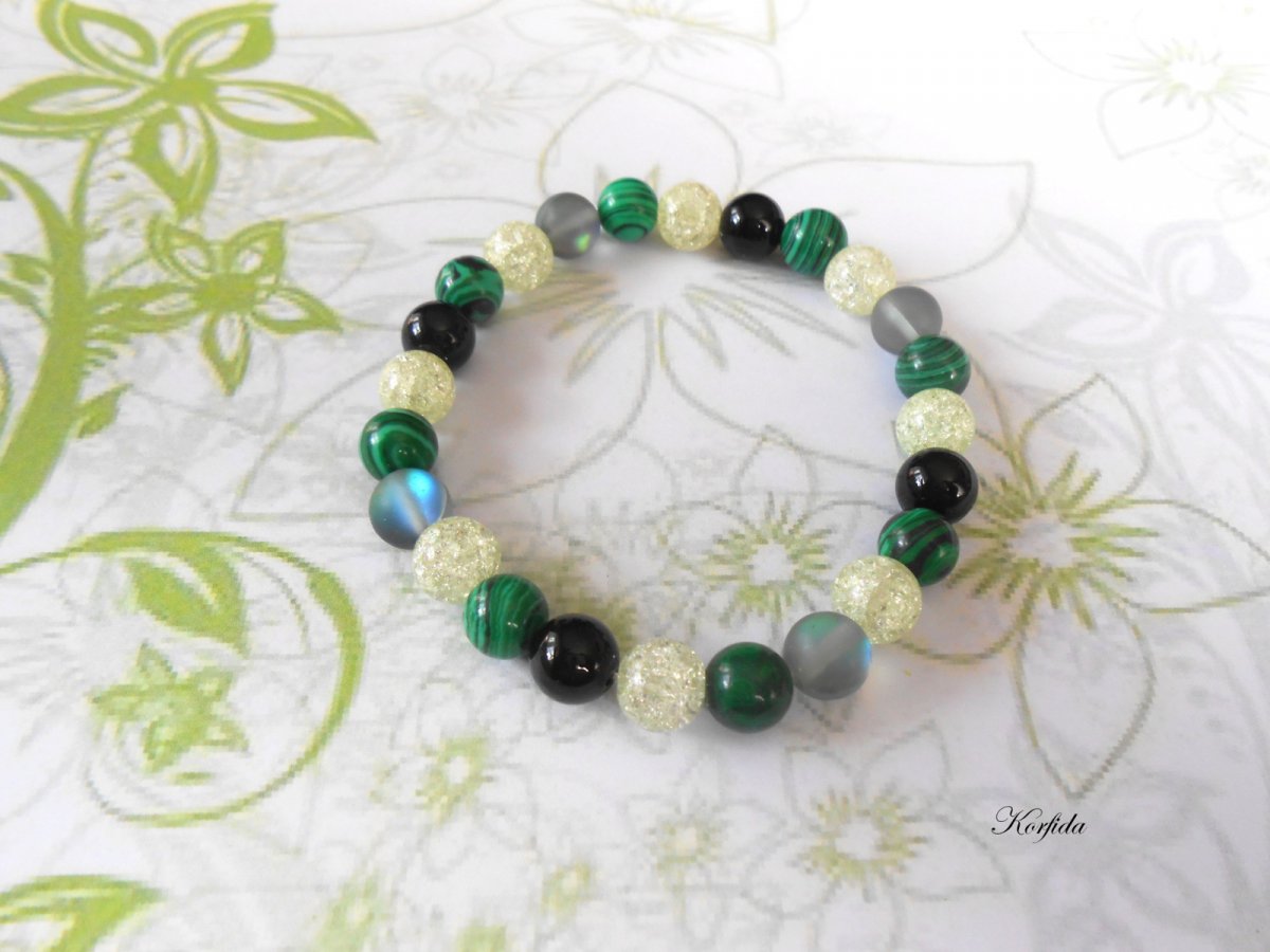 Náramek - malachit, onyx, křišťál, opalit (374/19)