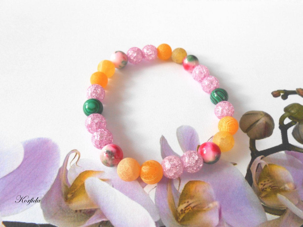 Náramek - achát, křišťál, malachit (378/19)