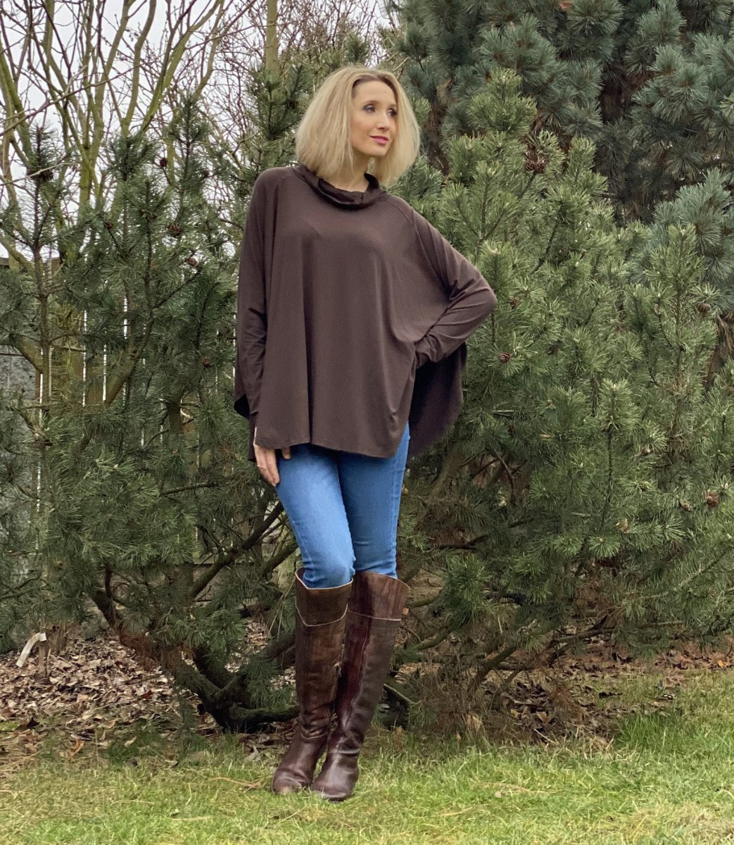 Hnědé rolákové pončo - slabé