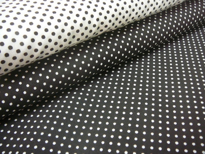 Bavlněná látka - metráž - bílý puntíček na na černé  - š. 150 cm