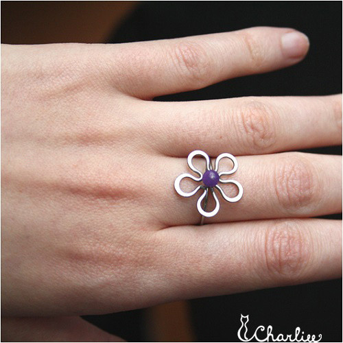 Prsten - KVĚT - AMETYST - kámen moudrosti - ocel