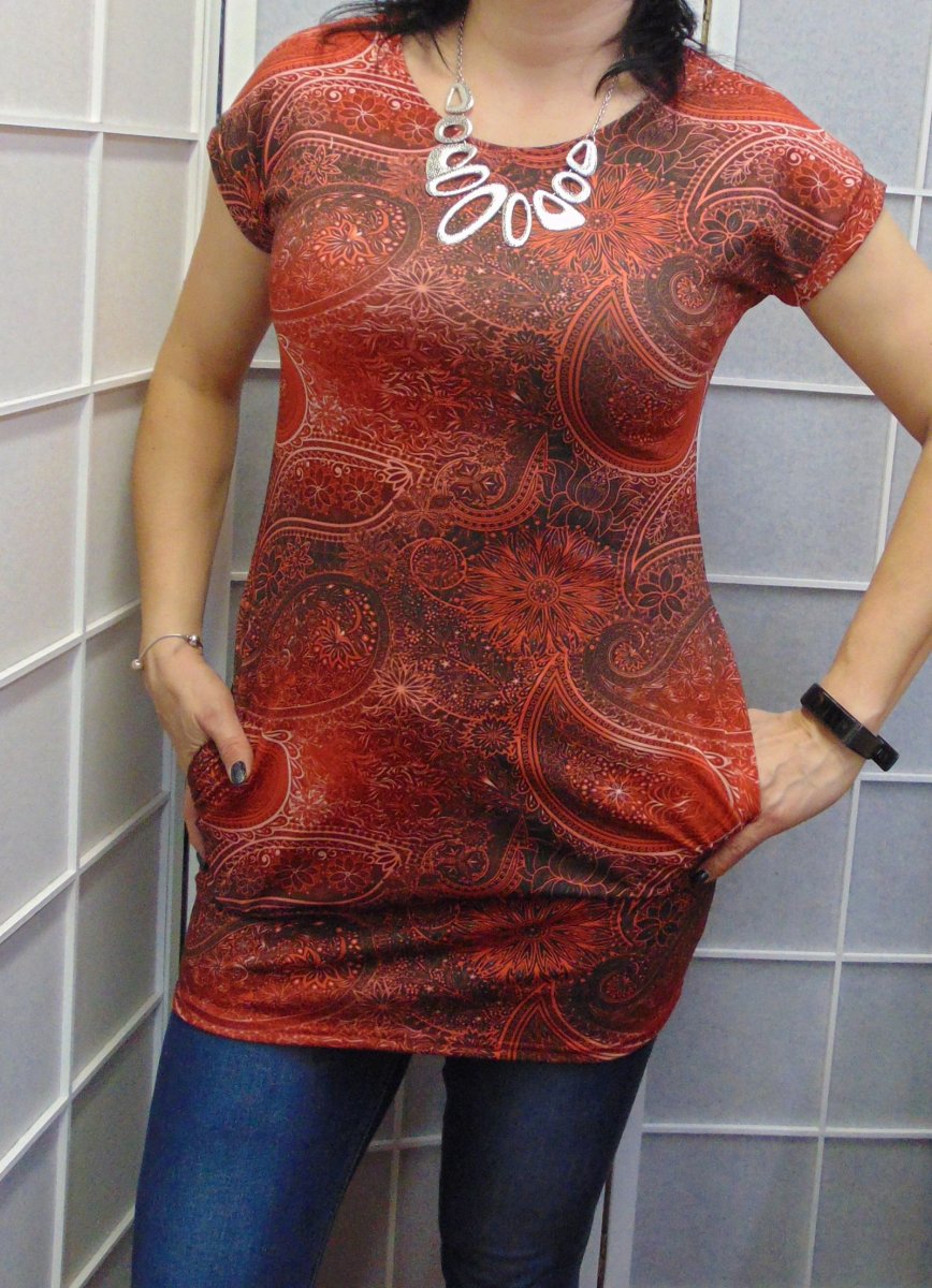 Tunika s kapsami - červený kašmír (bavlna)