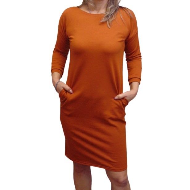 Šaty s kapsami - barva rezavá S - XXXL