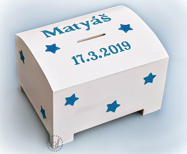 pokladnička se jménem na přání modré hvězdičky
