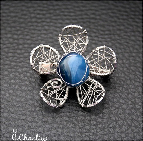 Brož - ACHÁTOVÝ KVĚT - ACHÁT kámen pohody - ocel