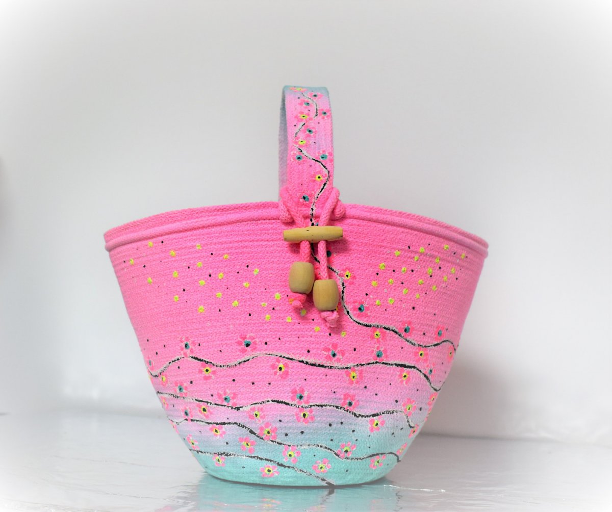  Letní košík do ručky ručně malovaný a barvený 2129