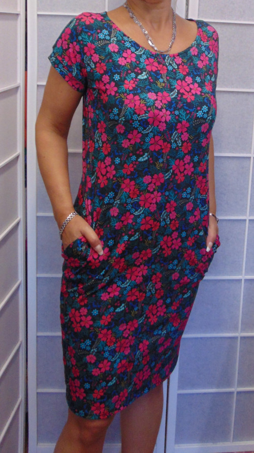 Šaty s kapsami - květy S - XXXL