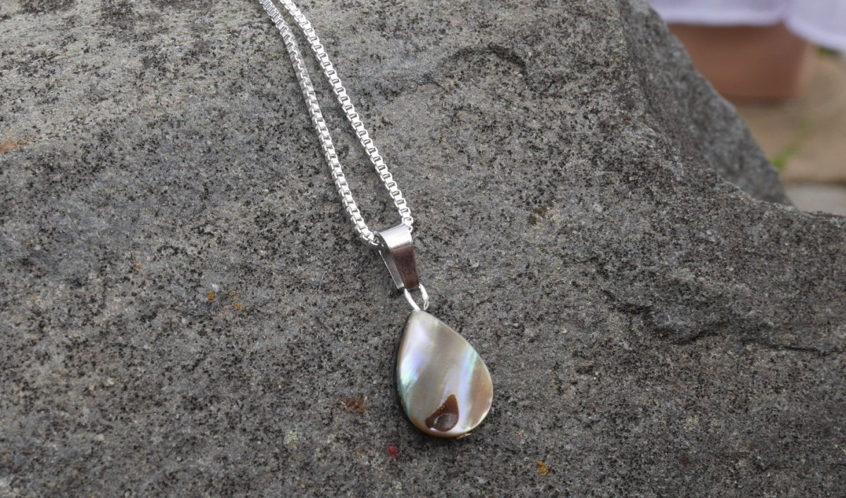 Náhrdelník z ABALONE SHELL perletě řetízek chirurgická ocel