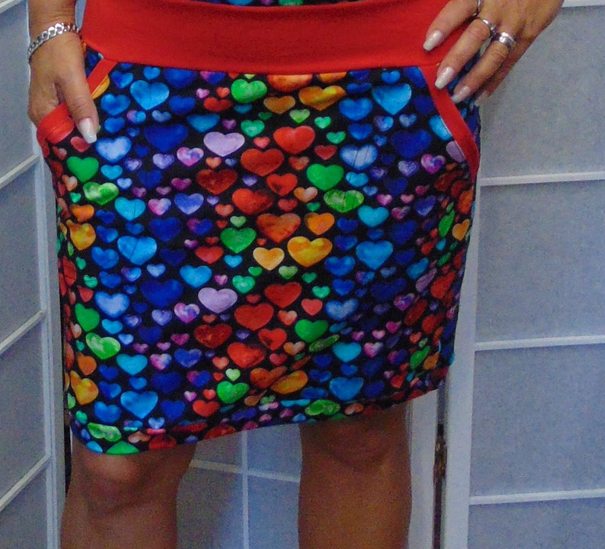 Sukně - barevná srdíčka (bavlna)