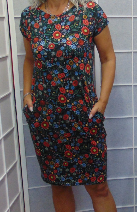 Šaty s kapsami - květy S - XXXL