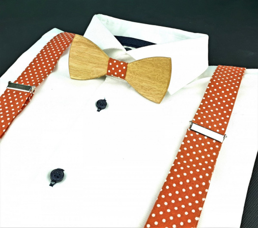 Oranžový Set Dřevěný Motýlek a Šle