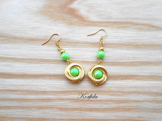 Náušnice kolečka barvy zlaté se zelenou