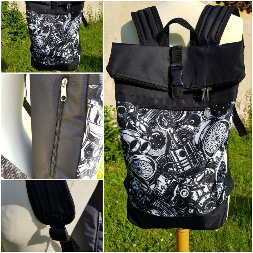 pánský rolovací batoh  s motivem motorů 