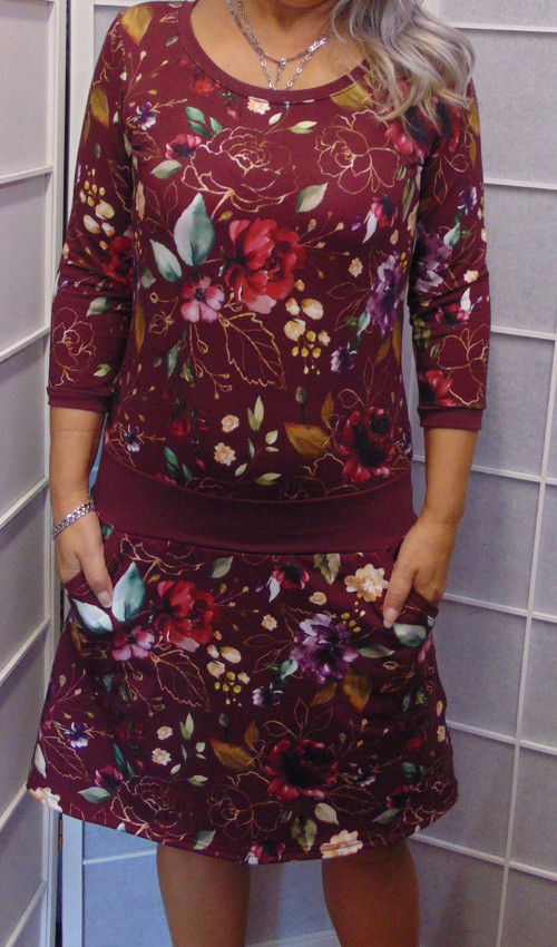 Šaty růže na bordó S - XXL