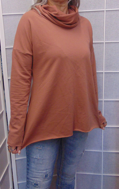 Mikina s rolákem - barva koňak (teplákovina)