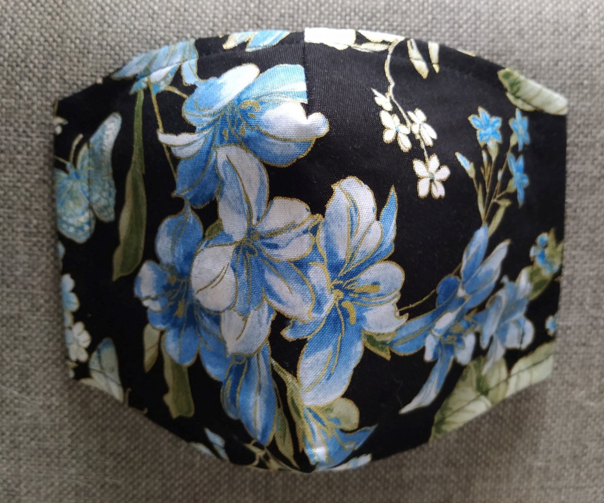 Rouška Designová  Alstromérie - modrá