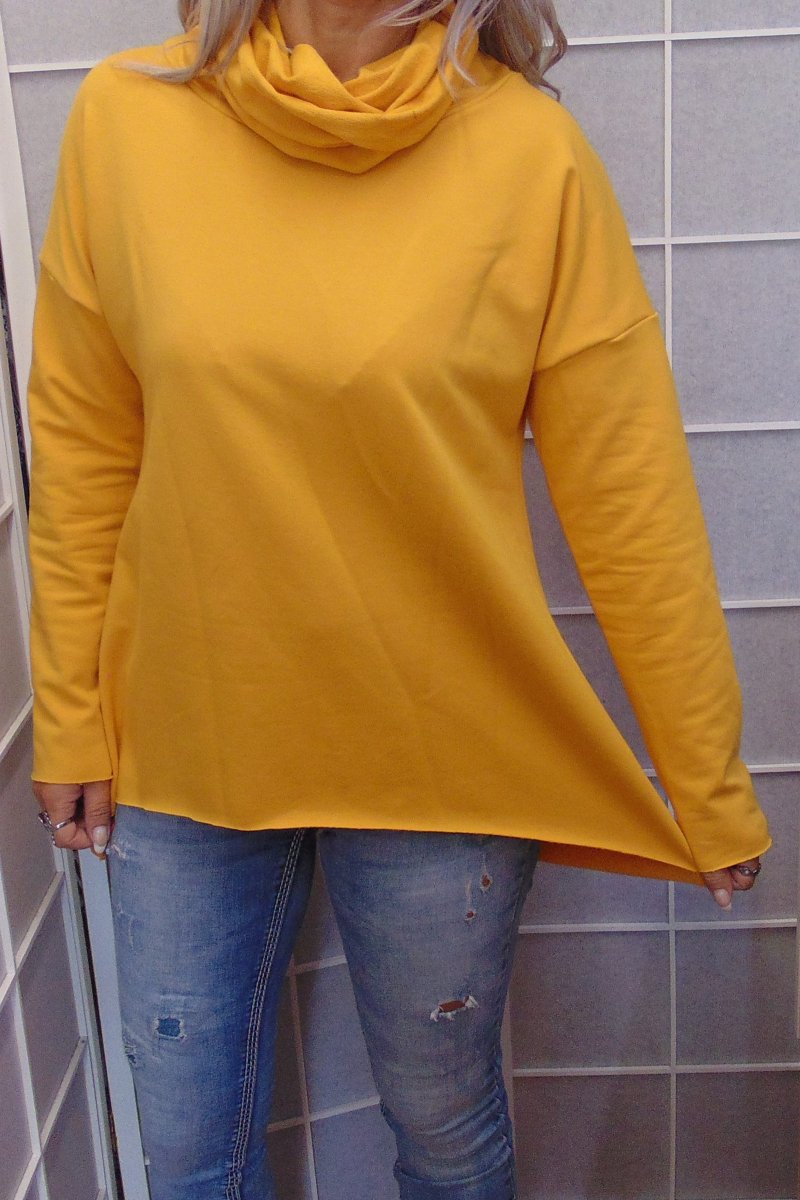 Mikina s rolákem - barva kurkuma (teplákovina)