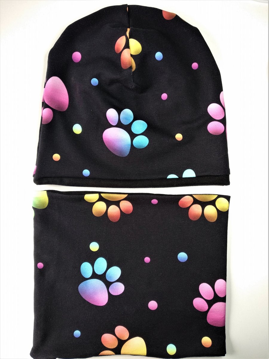 Čepice, nákrčník barevné tlapky