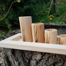 Dřevěná sada svícnů, ručně vypalovaný motiv