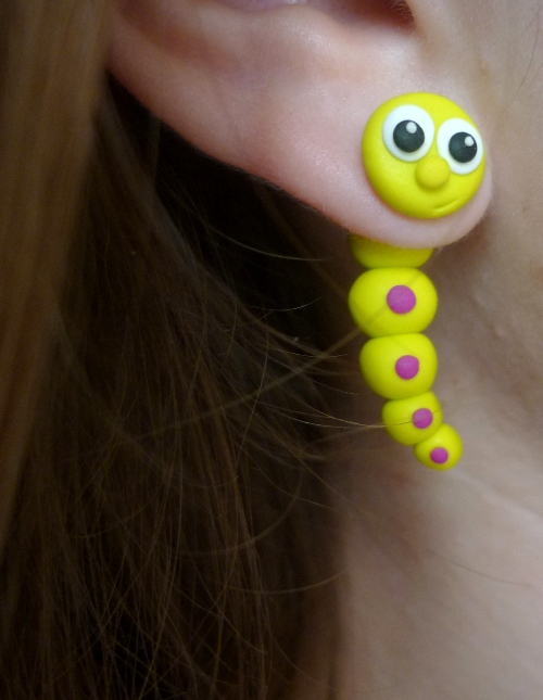 housenky - fimo náušnice skrz ucho - 1pár