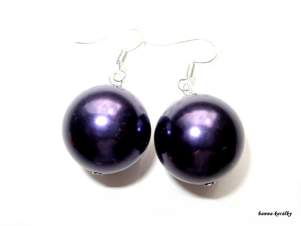Náušnice - velké tmavě fialové kuličky