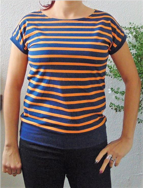 Tričko pruhy oranžová s modrou XS - XXXL