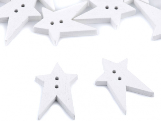 Dřevěný dekorační knoflík hvězda (1ks) - bílá