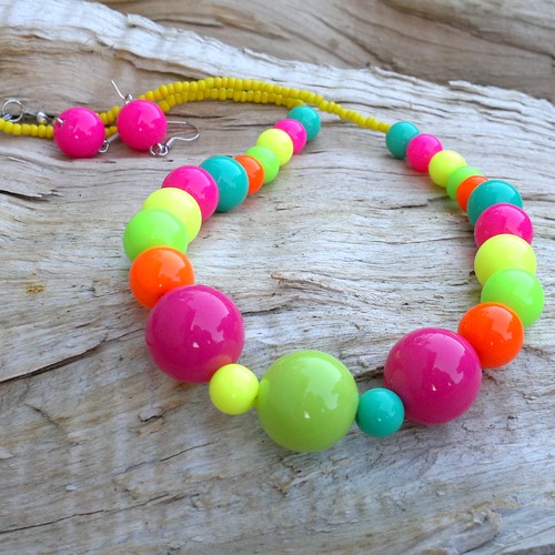 Barevné retro korále + náušnice