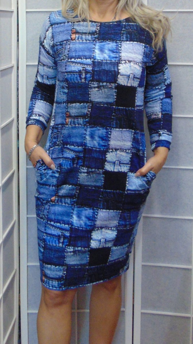 Šaty s kapsami jeans kostky S - XXXL