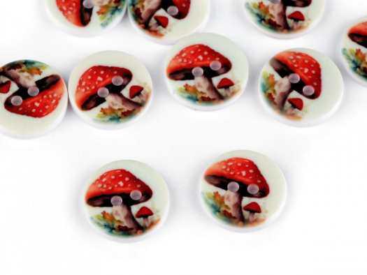 Dětské plastové knoflíky 15,5 mm (1ks) - muchomůrka