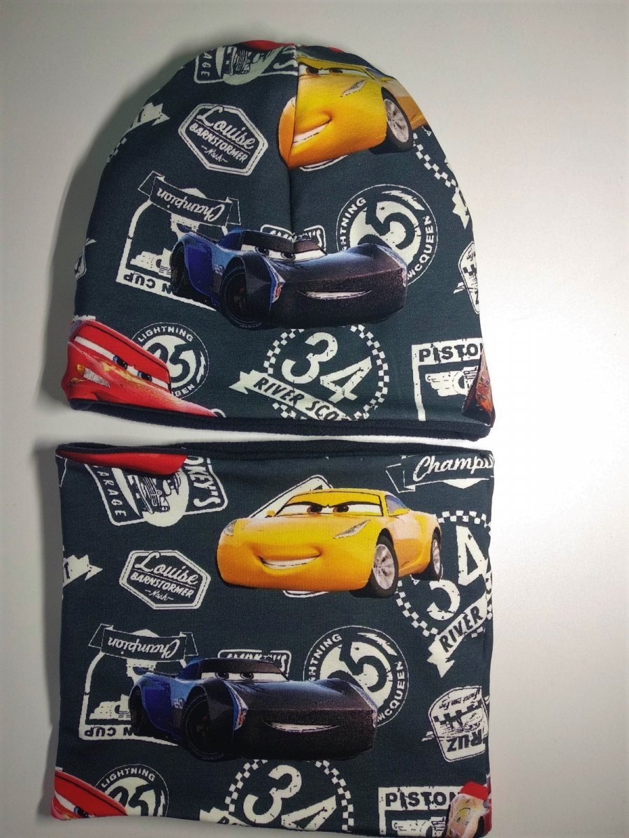 Čepice, nákrčník Cars na temně modré