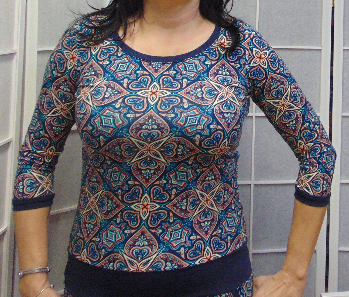 Tričko s 3/4 rukávem - velký vzor (bavlna)