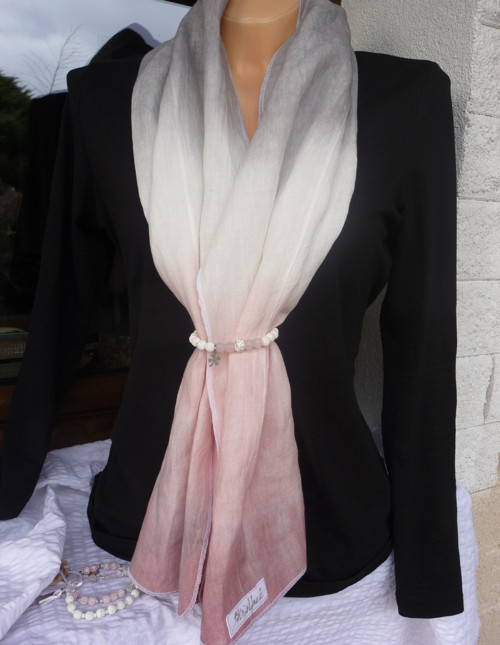 Lněná šálka ,růžovo-šedá