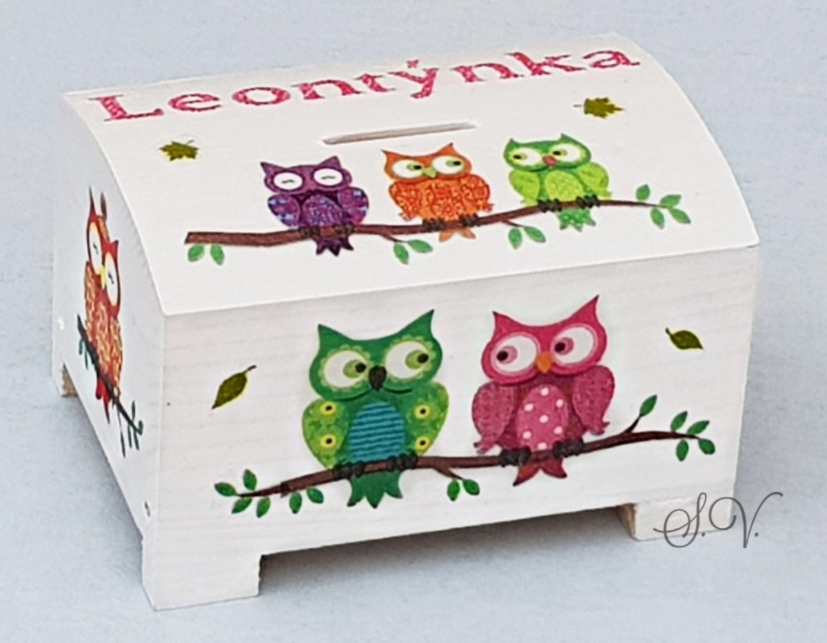 pokladnička se jménem na přání veselé sovičky