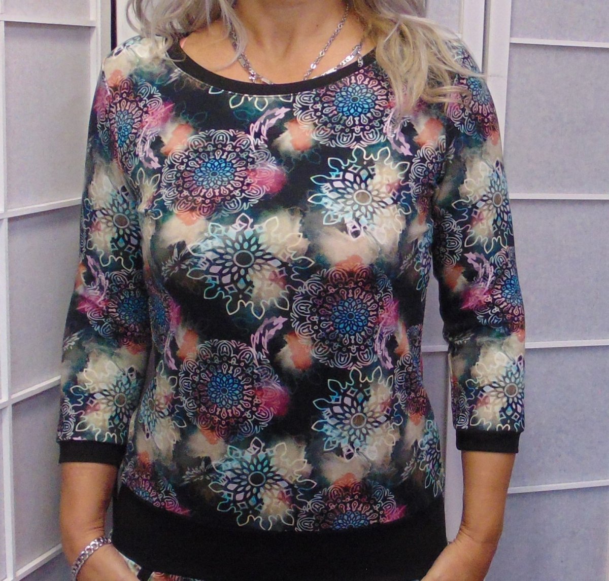 Tričko s 3/4 rukávem - mandaly (teplákovina)