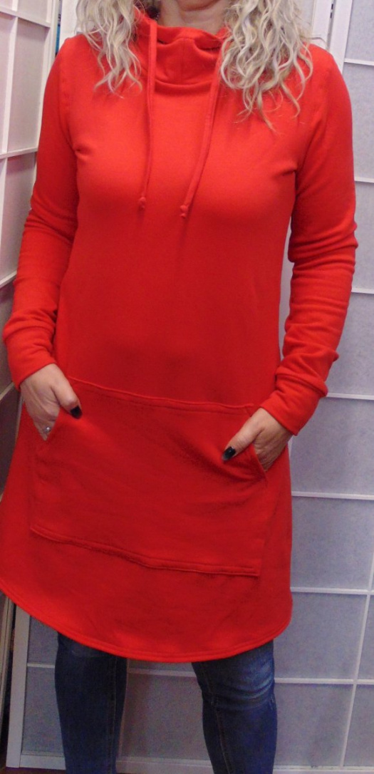 Mikinové šaty s kapucí - barva červená S - XXXL