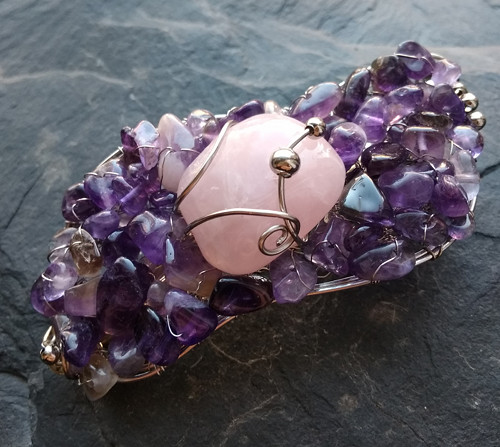 Sponka do vlasů růženín, ametyst