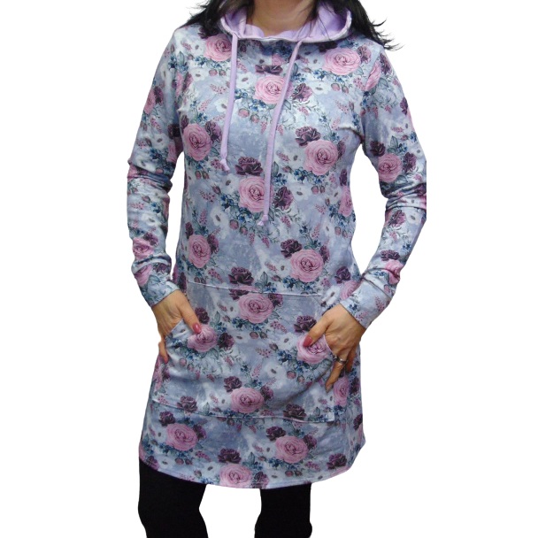 Mikinové šaty s kapucí - růže S - XXXL