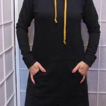 Mikinové šaty s kapucí - černá + žlutá S - XXXL