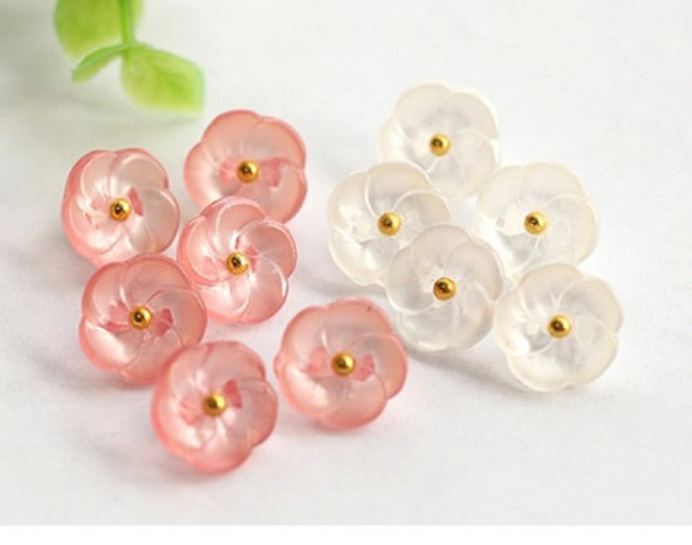 Knoflíky - plast kytičky růžové - sada 10 ks